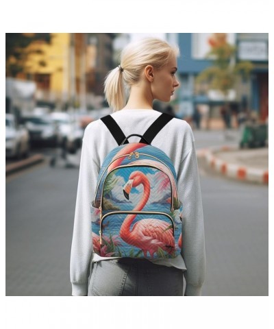 Ceramic Tile Pattern Backpack Purses Quilted Backpack with Luggage Strap Pink Flamingo Blue Ocean Small $22.61 Backpacks