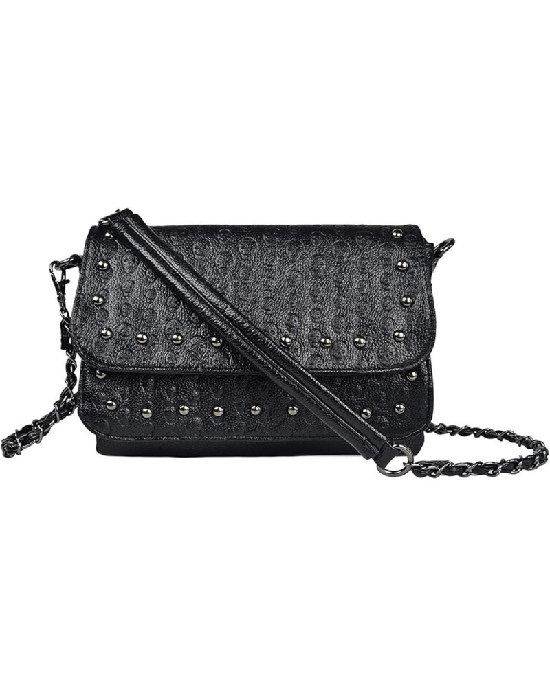 Womens Punk Skull Print Crossbody Bag PU Leather Gothic Skull Shoulder Bag Purse with Chain Black-c $26.19 Crossbody Bags