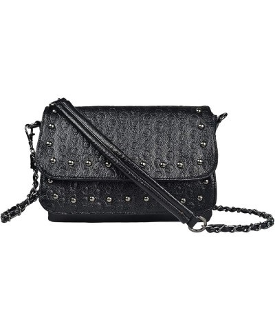 Womens Punk Skull Print Crossbody Bag PU Leather Gothic Skull Shoulder Bag Purse with Chain Black-c $26.19 Crossbody Bags