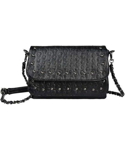 Womens Punk Skull Print Crossbody Bag PU Leather Gothic Skull Shoulder Bag Purse with Chain Black-c $26.19 Crossbody Bags