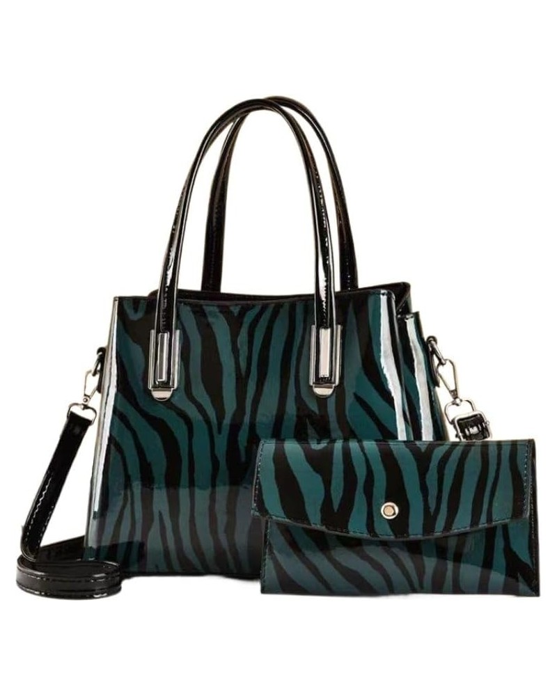 Zebra Leopard Print Pattern Handbags For Women Ladies Shoulder Bags Totes Purse Clutch Wallet Satchel 2 Pc Sets Green $26.89 ...