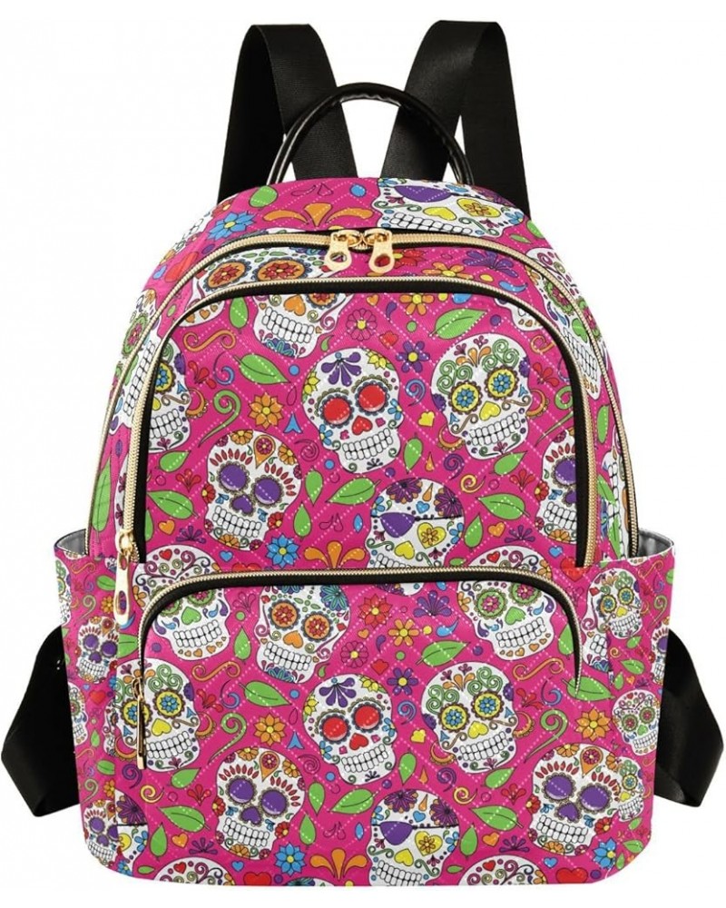 Halloween Women Backpack Sugar Skull Green Leaves Anti-Theft Travel Backpack with Luggage Belt Durable Handbag Lady Purse Roo...