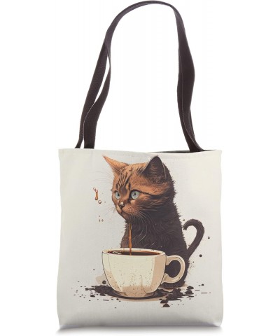 Funny Cat mother coffee lover Design Kitten Humor Cat Lover Tote Bag $12.85 Totes