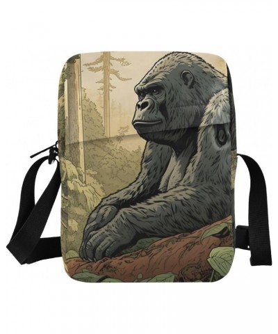 Ape Forest Drawing Small Crossbody Sling Bag for Women Men, Zipper Closure Messenger Bags Purse with Card Phone Passport Comp...