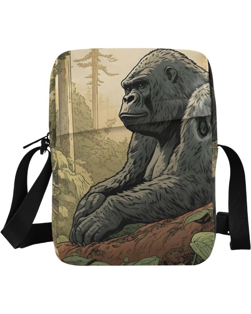 Ape Forest Drawing Small Crossbody Sling Bag for Women Men, Zipper Closure Messenger Bags Purse with Card Phone Passport Comp...