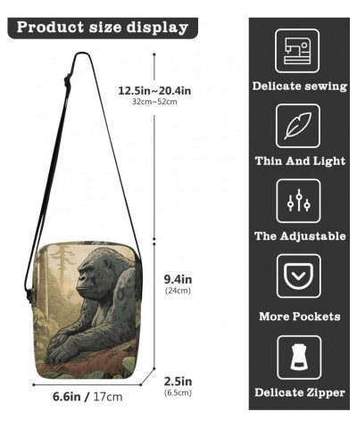 Ape Forest Drawing Small Crossbody Sling Bag for Women Men, Zipper Closure Messenger Bags Purse with Card Phone Passport Comp...