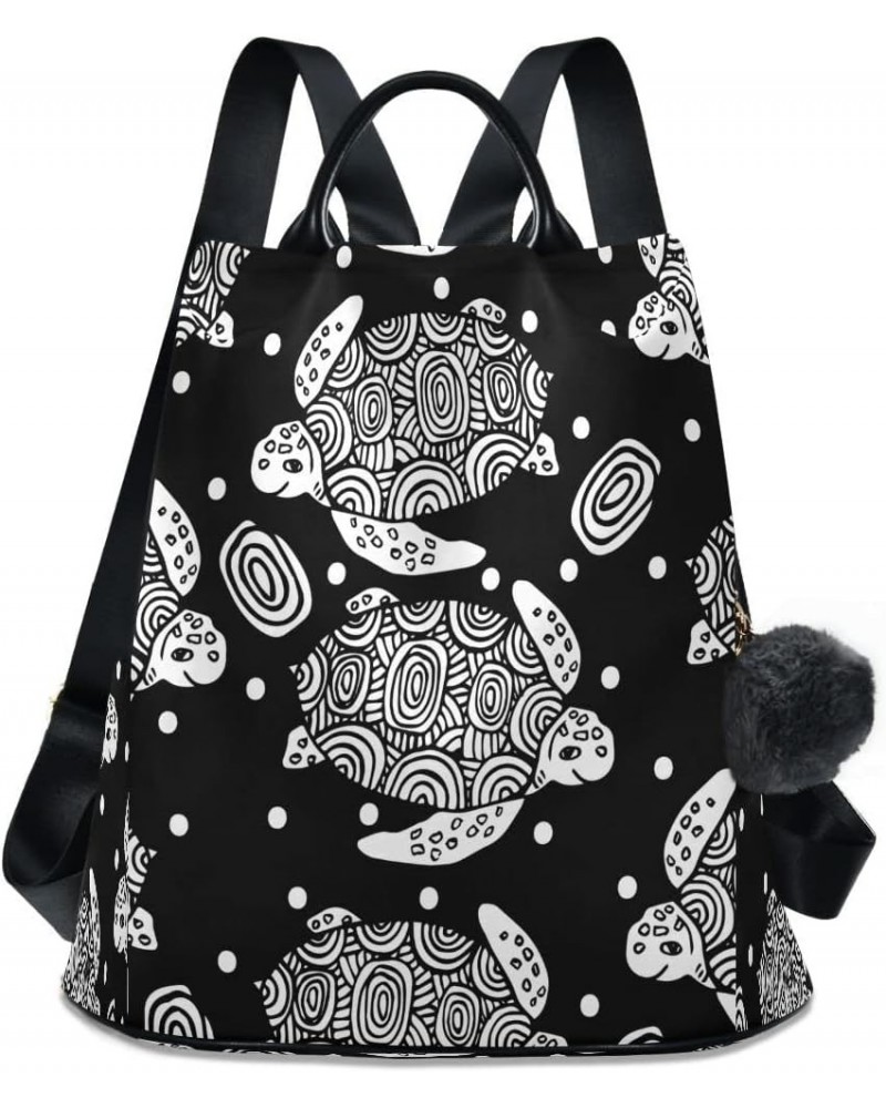 Polka Dot Sea Turtle Black Women Backpack Anti-theft Handbag Purse Travel Bag Fashion Shoulder Bags $21.99 Backpacks