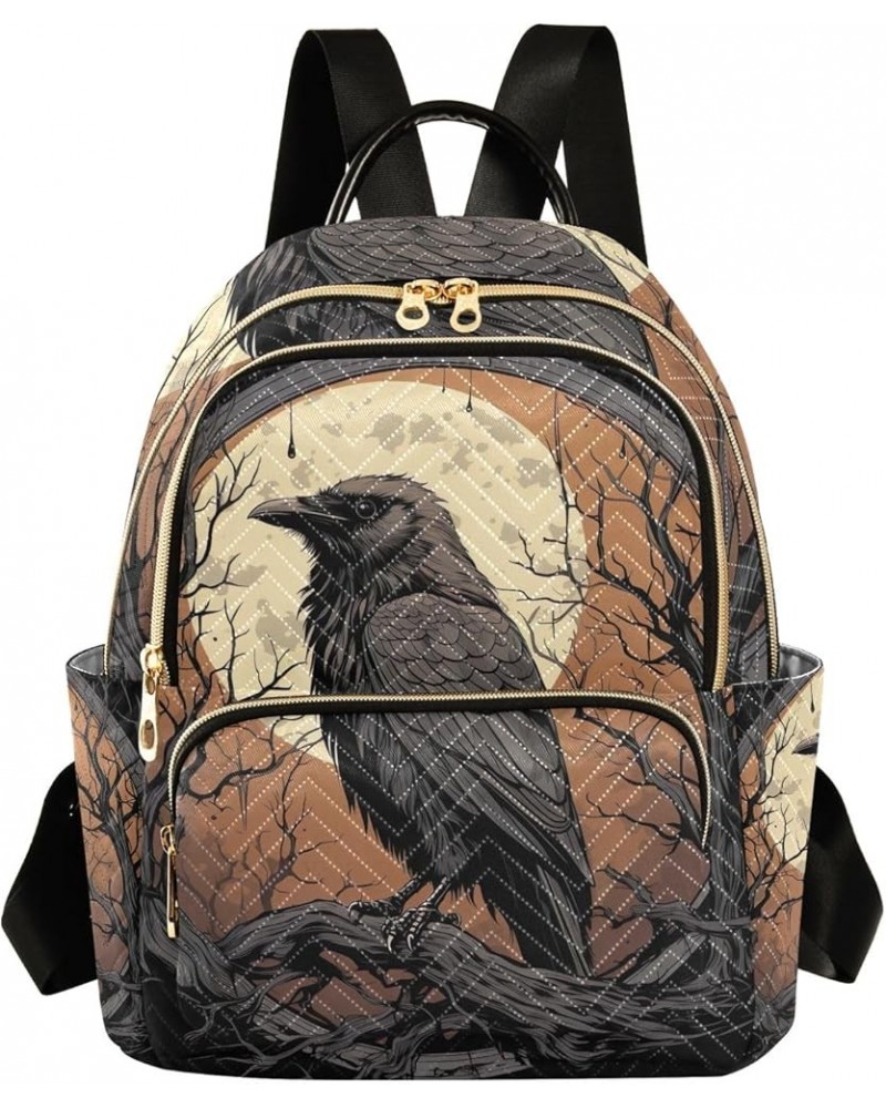 Wolf on the Ocean Quilted Backpack Purse Ladies Backpack Purses Anti Theft Travel Backpack Crow Facing the Moon on Dark Tree ...