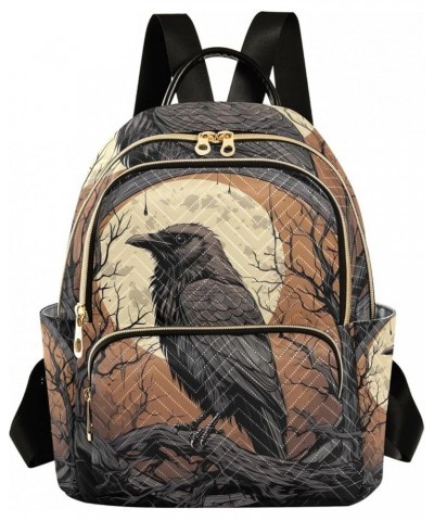 Wolf on the Ocean Quilted Backpack Purse Ladies Backpack Purses Anti Theft Travel Backpack Crow Facing the Moon on Dark Tree ...