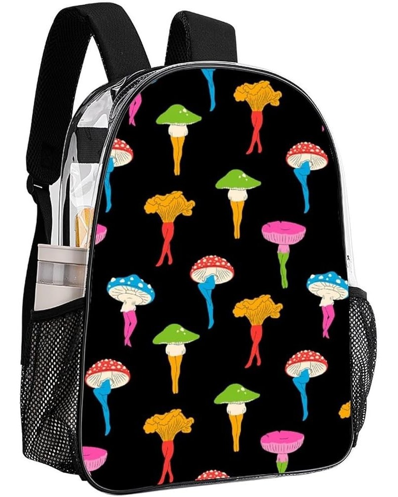 Clear PVC Backpack Compatible with Cute Mushrooms Ladies Funny Mushroom Butt, Stadium Approved Backpack with Adjustable Strap...