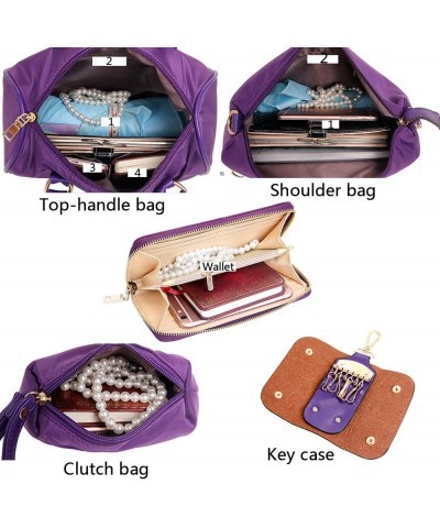 6pcs Tote Purses and Handbags Set for Women Top Handle Satchel Shoulder Crossbody Bag Clutch Wallet-Purple Black a $16.31 Totes