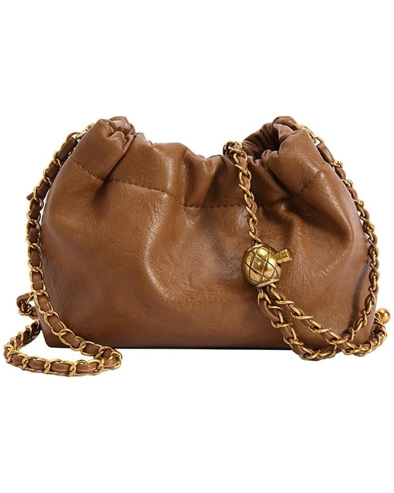 Womens Leather Chain Hobo Bag Tote Shoulder Handbag Crossbody Bags Trendy Drawstring Small Bag Dating Tote Purse Brown $12.41...