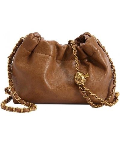 Womens Leather Chain Hobo Bag Tote Shoulder Handbag Crossbody Bags Trendy Drawstring Small Bag Dating Tote Purse Brown $12.41...