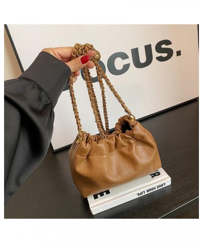 Womens Leather Chain Hobo Bag Tote Shoulder Handbag Crossbody Bags Trendy Drawstring Small Bag Dating Tote Purse Brown $12.41...