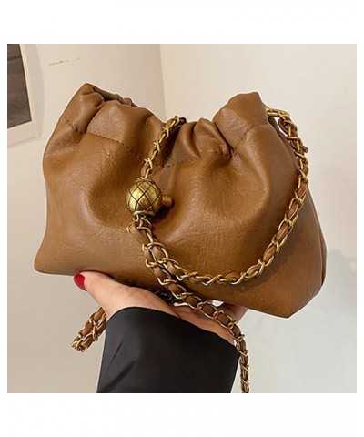 Womens Leather Chain Hobo Bag Tote Shoulder Handbag Crossbody Bags Trendy Drawstring Small Bag Dating Tote Purse Brown $12.41...