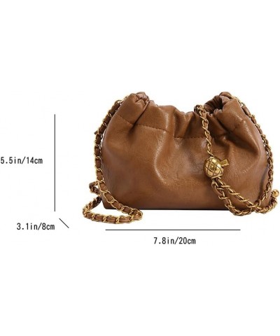 Womens Leather Chain Hobo Bag Tote Shoulder Handbag Crossbody Bags Trendy Drawstring Small Bag Dating Tote Purse Brown $12.41...