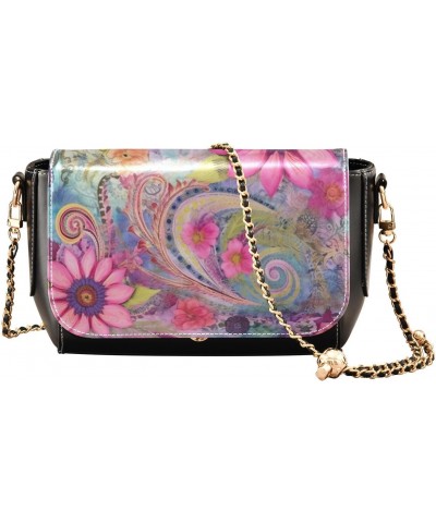 Pink Flowery Paisley Crossbody Bag for Women Girls,Leather Cross Body Purses Chain Strap Handbags Shoulder Bag $23.19 Crossbo...