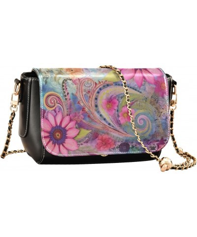 Pink Flowery Paisley Crossbody Bag for Women Girls,Leather Cross Body Purses Chain Strap Handbags Shoulder Bag $23.19 Crossbo...