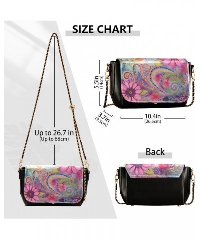 Pink Flowery Paisley Crossbody Bag for Women Girls,Leather Cross Body Purses Chain Strap Handbags Shoulder Bag $23.19 Crossbo...