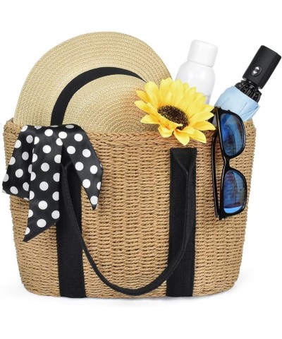 Handwoven Large Straw Bags For Women Beach Tote Bag Summer Seaside Shoulder Bag Sunflower Straw Bag 13 $17.09 Totes