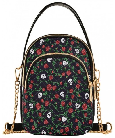 Skull Floral Crossbody Bags for Women Quilted Chain Crossbody Purses Trendy Rose and Thorn Cross Body Phone Purse Handbag $13...