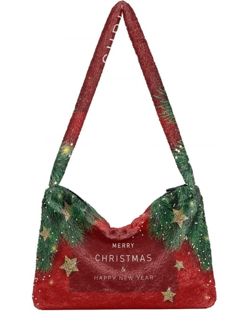 Christmas Stars and Branches Plush Underarm Bag Women's Tote Handbags Fluffy Shoulder Bag for Autumn and Winter $11.28 Should...