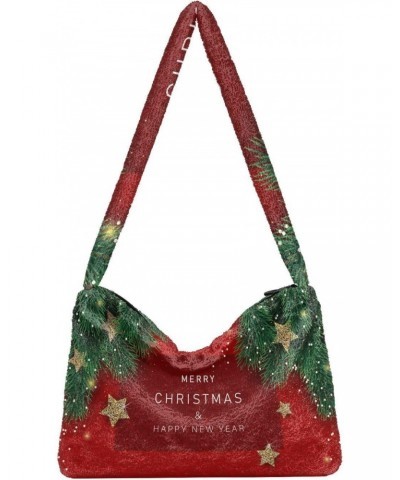 Christmas Stars and Branches Plush Underarm Bag Women's Tote Handbags Fluffy Shoulder Bag for Autumn and Winter $11.28 Should...