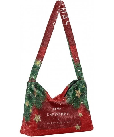 Christmas Stars and Branches Plush Underarm Bag Women's Tote Handbags Fluffy Shoulder Bag for Autumn and Winter $11.28 Should...