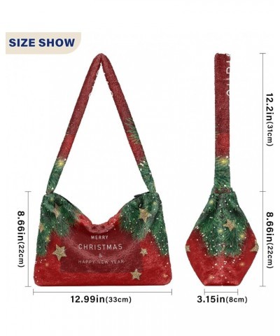 Christmas Stars and Branches Plush Underarm Bag Women's Tote Handbags Fluffy Shoulder Bag for Autumn and Winter $11.28 Should...