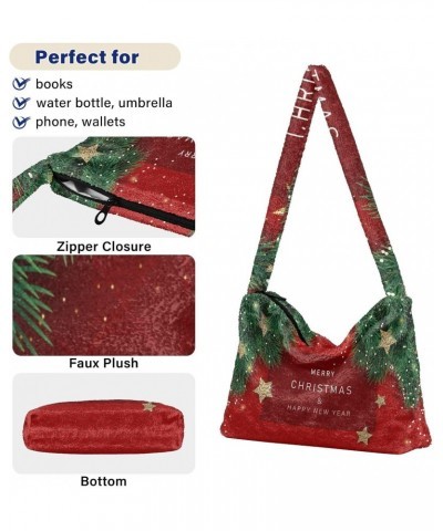 Christmas Stars and Branches Plush Underarm Bag Women's Tote Handbags Fluffy Shoulder Bag for Autumn and Winter $11.28 Should...