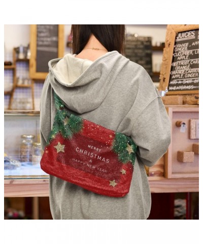 Christmas Stars and Branches Plush Underarm Bag Women's Tote Handbags Fluffy Shoulder Bag for Autumn and Winter $11.28 Should...