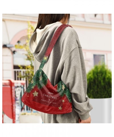 Christmas Stars and Branches Plush Underarm Bag Women's Tote Handbags Fluffy Shoulder Bag for Autumn and Winter $11.28 Should...