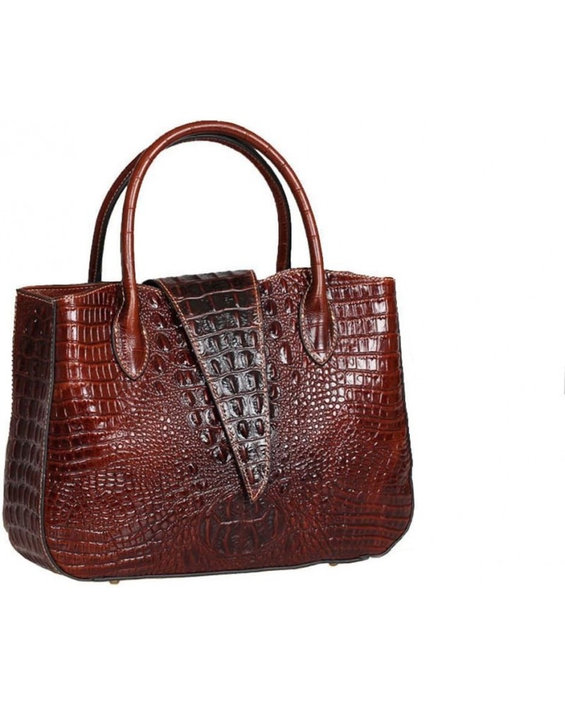 Womens Real Leather Handbag Tote Crocodile Embossed Brown $71.34 Totes