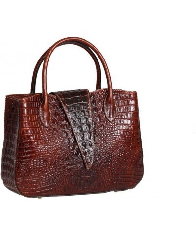 Womens Real Leather Handbag Tote Crocodile Embossed Brown $71.34 Totes