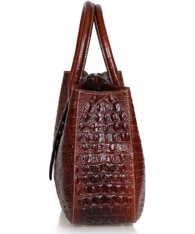 Womens Real Leather Handbag Tote Crocodile Embossed Brown $71.34 Totes