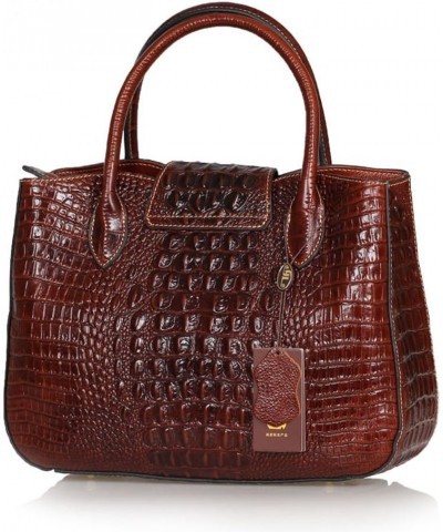 Womens Real Leather Handbag Tote Crocodile Embossed Brown $71.34 Totes