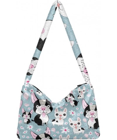 Plush Underarm Bag-Cute Dogs2, Ladies Fluffy Shoulder Bag, Women Fluffy Tote Bag for Autumn and Winter $15.11 Totes