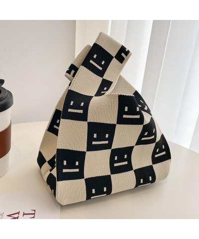 Women Wristlet Handbag Colour Print Small Hobo Handbag Knot Pouch Fashion Tote Bag Knit Handle Bag Grid-black $10.74 Totes