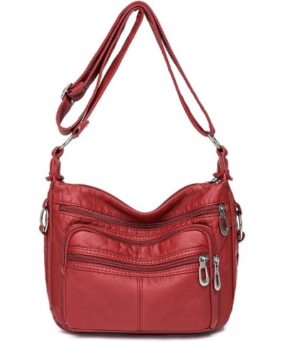 Crossbody Bags for Women Soft PU Leather Shoulder Bag Multi Pocket Purses Medium Roomy Handbag Pocketbooks Red $21.26 Shoulde...