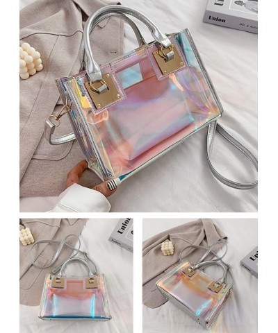 Women Laser Crossbody Bag Jelly Shoulder Bags Handbag Satchel Beach Bags 2pcs-White Silver $25.19 Totes