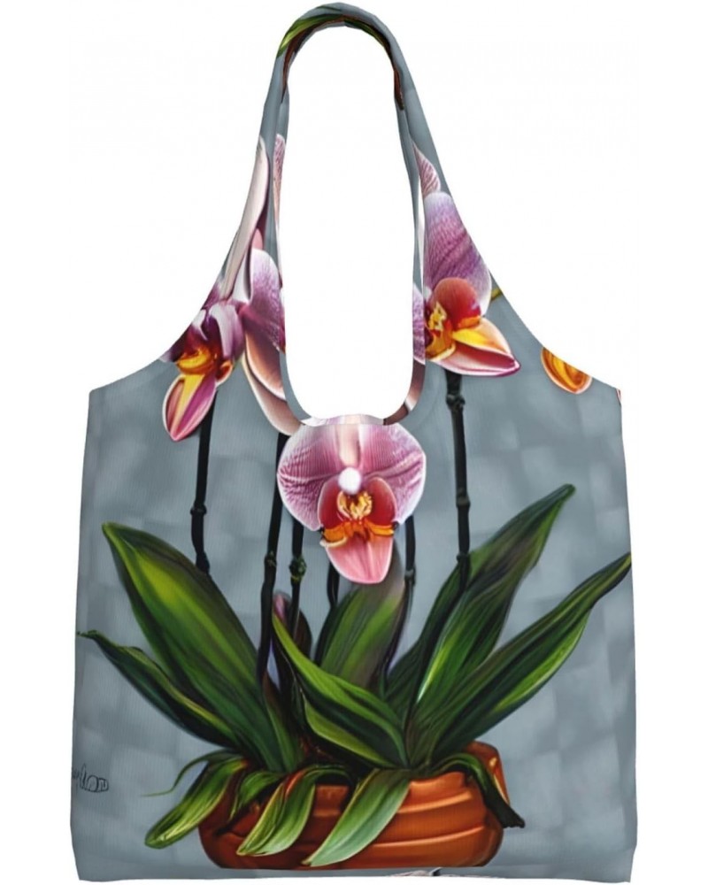 Blooming Orchids Extra Large Capacity Shoulder Canvas Bag For Shopping Travel Daily Use $12.99 Totes