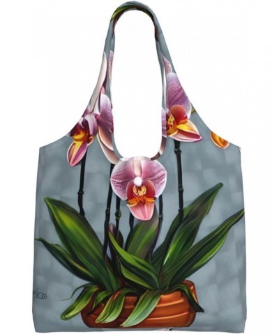 Blooming Orchids Extra Large Capacity Shoulder Canvas Bag For Shopping Travel Daily Use $12.99 Totes