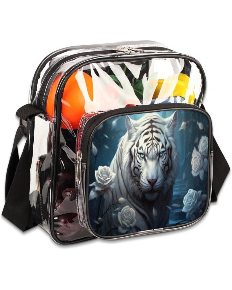 Floret Stadium-Approved Clear Crossbody Bag with Colorful Print Design White Tiger Lily $15.11 Crossbody Bags