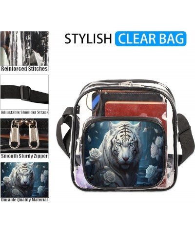 Floret Stadium-Approved Clear Crossbody Bag with Colorful Print Design White Tiger Lily $15.11 Crossbody Bags