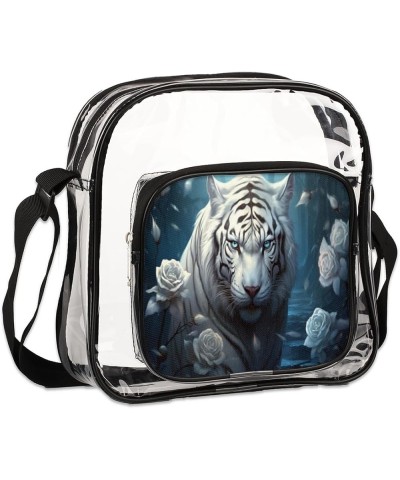 Floret Stadium-Approved Clear Crossbody Bag with Colorful Print Design White Tiger Lily $15.11 Crossbody Bags