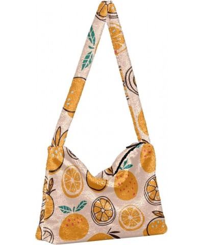 Fruit Women Boho Handbag Orange Slice Cute Underarm Bag Tote Bag Shoulder Bag Crossbody Bag Fluffy Cell Phone Purse Patriot L...