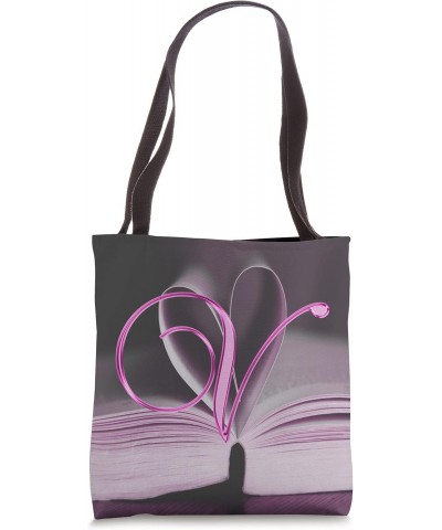 V Pink Heart Book Page Story Read Love Initial Letter Name Tote Bag $13.11 Totes