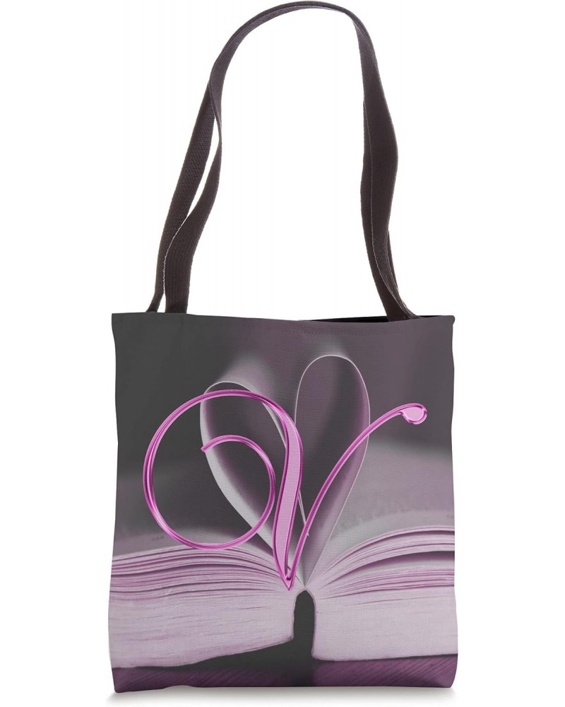 V Pink Heart Book Page Story Read Love Initial Letter Name Tote Bag $13.11 Totes