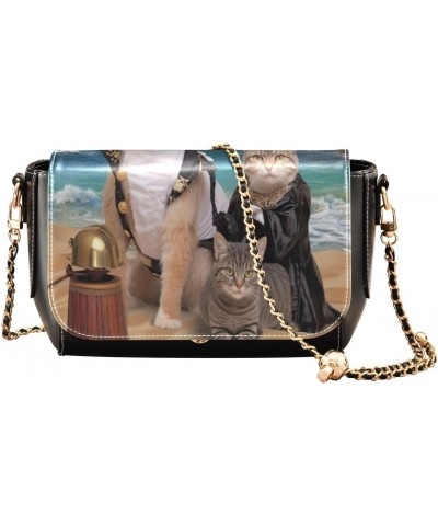 Pirate Cats Leather Crossbody Bag for Women Small Handbag with Chain Strap, Flip-Top Crossbody Purse $22.39 Crossbody Bags