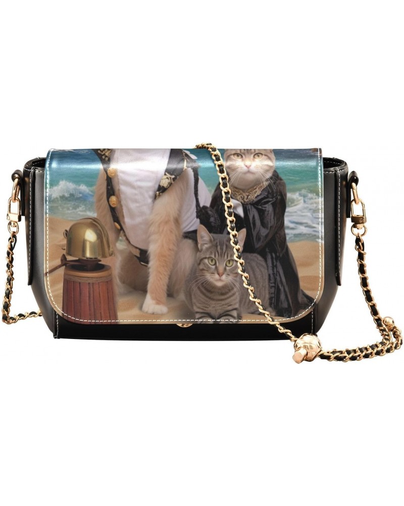 Pirate Cats Leather Crossbody Bag for Women Small Handbag with Chain Strap, Flip-Top Crossbody Purse $22.39 Crossbody Bags